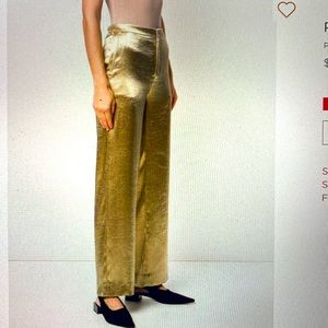 Vince Pale Gold Metallic Textured Wide  Leg Pant